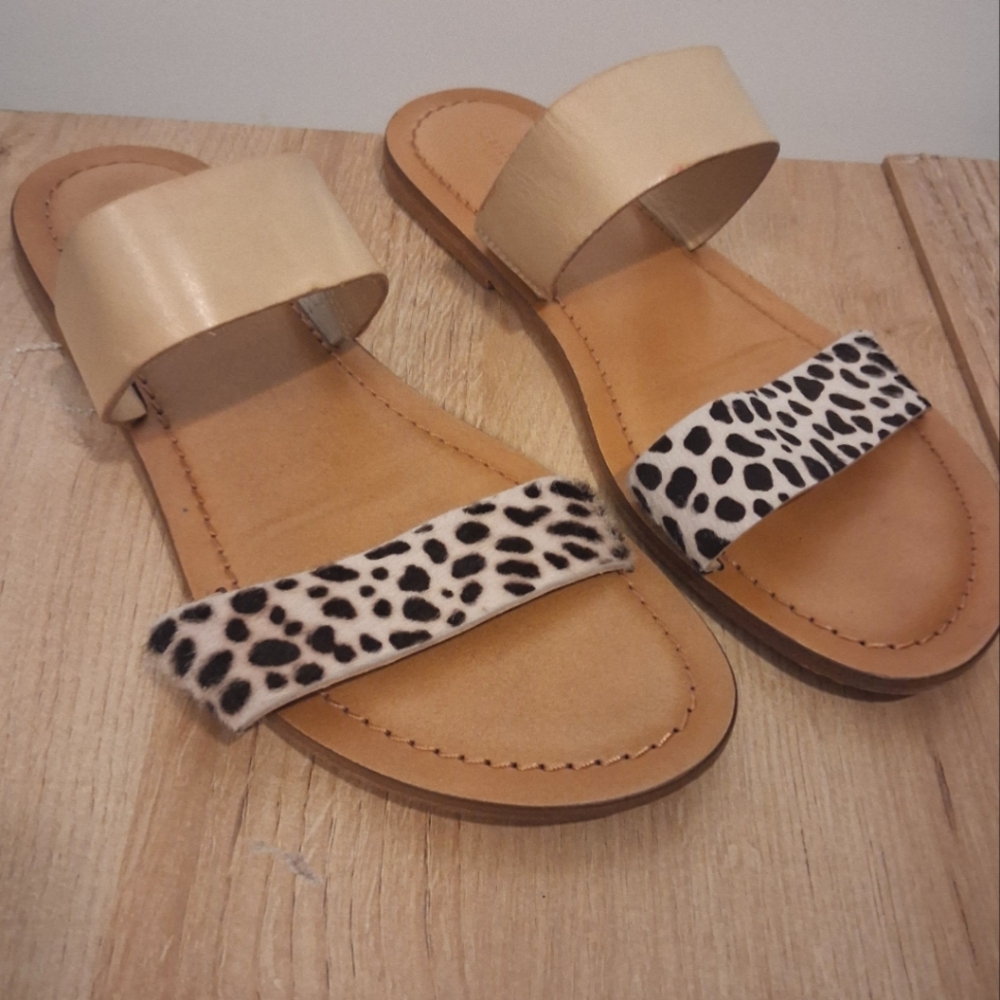 Garnet Hill Cream and Animal Print Women's Sandals Slides Size 9.5
